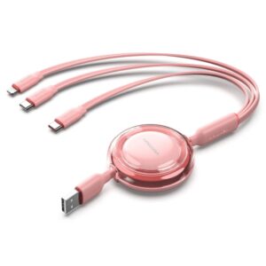 vention cable usb multiple longitud ajustable hasta 1.1m retractil usb a 2xusb c lightning velocidad hasta 480mbps color rosa