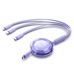 vention cable usb multiple potencia maxima 100w retractil longitud ajustable hasta 1.1m usb a 2xusb c lightning velocidad hasta 480mbps color morado