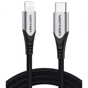 vention cable lightning a usb c potencia hasta 27w longitud 1.5m transferencias hasta 480mbps proteccion multicapa certificacion mfi color gris
