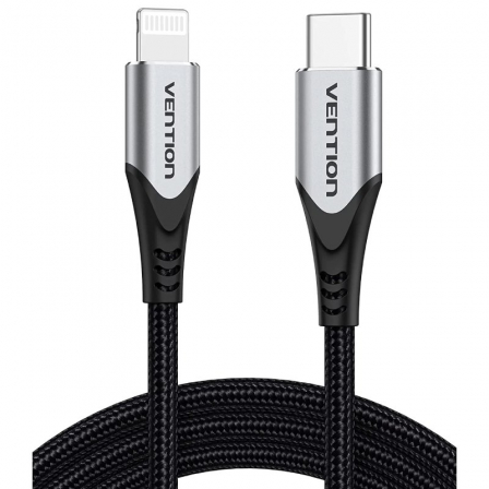 vention cable lightning a usb c potencia hasta 27w longitud 1.5m transferencias hasta 480mbps proteccion multicapa certificacion mfi color gris