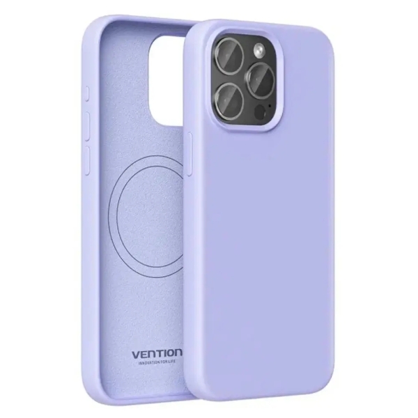 vention funda de silicona para iphone 14 anillo magnetico magsafe forro interior de microfibra color morado