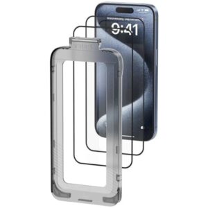 vention pack de 2 protectores de pantalla para iphone 16 vidrio templado herramienta de instalacion antipolvo color transparente