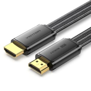 vention cable hdmi 2.1 plano resolucion 8k earc longitud 2m conectores chapados en oro hdr dinamico tasa de refresco variable chaqueta trenzada de algodon y pvc color negro