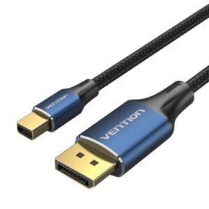 vention cable displayport 1.4 8k longitud 1.5m pvc con trenzado de algodon dp macho a minidp macho conectores chapados en oro blindaje multiple 32 awg color azul