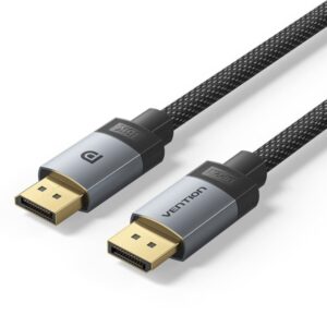 vention cable displayport 2.1 16k longitud 2m revestimiento trenzado de algodon conectores chapados en oro color gris