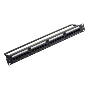 vention patch panel de 24 puertos rj45 cat.6 utp terminales chapados en oro compatible con rack 19" 1u acero y abs 483x44.3x22.7mm color negro