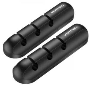 vention pack de 2 organizadores de cable  3 puertos silicona color negro