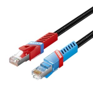 vention cable de red cat.8 sftp longitud 1.5m velocidad hasta 40gbps 26awg color rojo y azul
