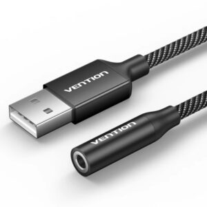 vention adapatador de audio jack 3.5mm hembra usb c macho chaqueta trenzada de algodon cable 25cm aluminio color negro