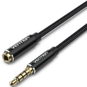 vention cable extensor de audio estereo de 10m jack 3.5mm macho jack 3.5mm hembra conectores chapados en oro chaqueta trenzada de algodon y pvc carcasa de aluminio color negro