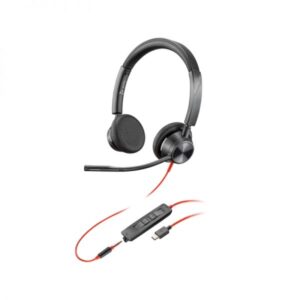 hp poly blackwire 3225 auriculares con microfono usb + jack 3.5mm controles en cable adaptador usb c/a color negro