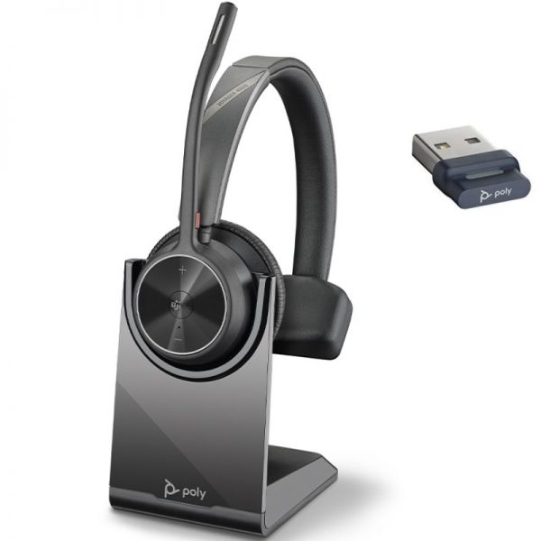 hp poly voyager 4310 auricular monoaural con microfono con base de carga bluetooth 5.2 dongle usb a color negro