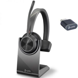 hp poly voyager 4310 m auricular monoaural con microfono con base de carga bluetooth 5.2 dongle usb c color negro