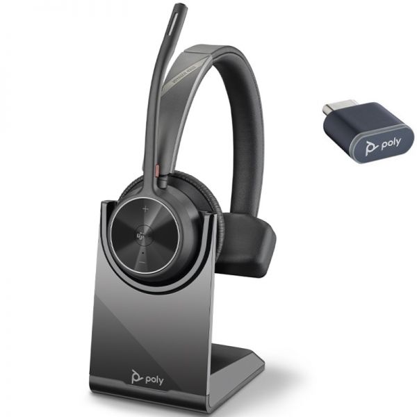 hp poly voyager 4310 m auricular monoaural con microfono con base de carga bluetooth 5.2 dongle usb c color negro