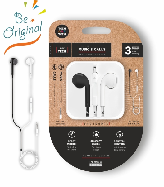 techonetech eeartech b&w be original auriculares intraurales microfono integrado mini jack 3.5mm cable de 1.20m blanco/negro