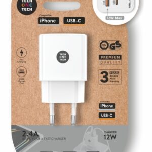 techonetech cargador doble de pared usb a a usb c 12w blanco