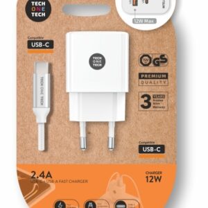 techonetech cargador doble de pared + cable usb a a usb c 1m recubierto de nylon trenzado blanco