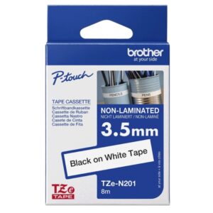 brother tzen201 cinta no laminada original texto negro sobre fondo blanco ancho 3.5mm x 8 metros