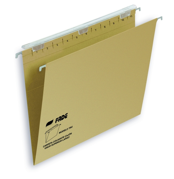fade tiki carpeta colgante formato folio lomo en v visor con efecto lupa varilla metalica cartulina de 220g certificado ecologico blue angel color marron