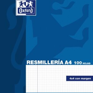 oxford resmilleria de 100 hojas formato a4 cuadricula 4x4mm con margen tapa blanda sin taladros color azul