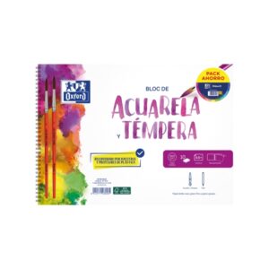 oxford bloc de espiral para acuarelas formato a4 pinceles incluidos 10 hojas de 300g