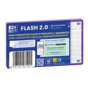 oxford pack de 30 flashcards 2.0 formato a7 rayado horizontal 1 linea cartulina de 250g digitalizacion de textos con app color lila