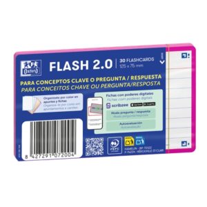 oxford pack de 30 flashcards 2.0 formato a7 rayado horizontal 1 linea cartulina de 250g digitalizacion de textos con app color fucsia