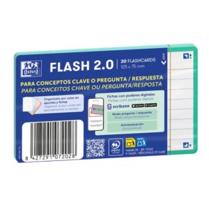 oxford pack de 30 flashcards 2.0 formato a7 rayado horizontal 1 linea cartulina de 250g digitalizacion de textos con app color menta