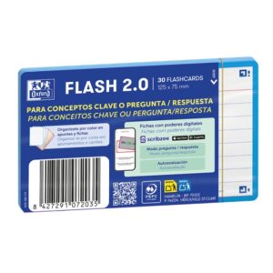 oxford pack de 30 flashcards 2.0 formato a7 rayado horizontal 1 linea cartulina de 250g digitalizacion de textos con app color turquesa