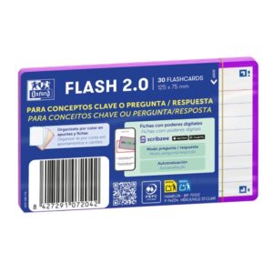oxford pack de 30 flashcards 2.0 formato a7 rayado horizontal 1 linea cartulina de 250g digitalizacion de textos con app color morado