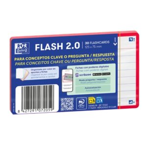oxford pack de 30 flashcards 2.0 formato a7 rayado horizontal 1 linea cartulina de 250g digitalizacion de textos con app color rojo