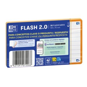 oxford pack de 30 flashcards 2.0 formato a7 rayado horizontal 1 linea cartulina de 250g digitalizacion de textos con app color naranja