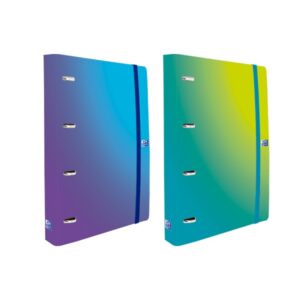 oxford europeanbinder gradient carpeta de anillas formato a4+ cierre con goma incluye recambio de hojas con cuadricula 5x5mm bolsillo interior lomo de 45mm multicolor
