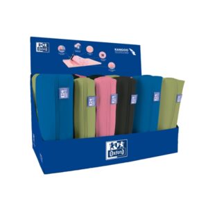 oxford live and go expositor con 22 estuches 8 rectangulares medianos 10 cuadrados compactos 4 cuadrados grandes 39.5x24x24.5cm colores vivos surtidos
