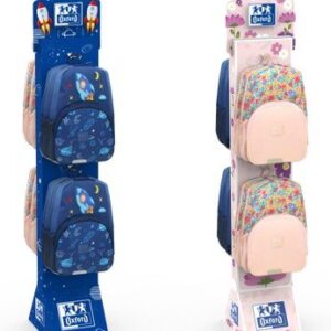 oxford expositor con 6 mochilas 3 modelos space 3 modelos floral colores surtidos