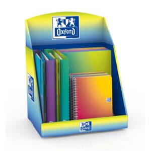 oxford gradient expositor con 14 productos 5 cuadernos de espiral a4+ 5 cuadernos de espiral a5+ 4 carpetas de anillas a4+ colores surtidos