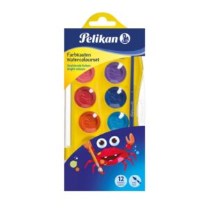 pelikan junior pack de 12 acuarelas incluye 1 pincel facil de diluir y mezclar no toxicas lavable colores surtidos
