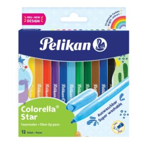 pelikan colorella star pack de 12 rotuladores de colores punta fina tinta lavable agarre ergonomico colores vivos surtidos