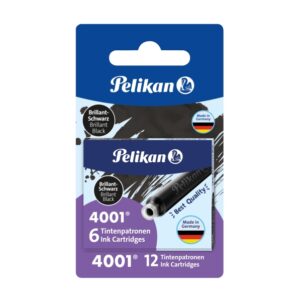 pelikan 4001 pack de 12 cartuchos de recambio tinta duradera presentado en blister color negro brillante