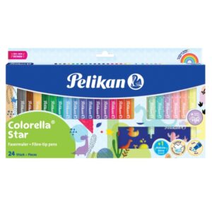 pelikan colorella star pack de 24 rotuladores de colores punta fina lavables no toxicos colores fluorescentes y pastel surtidos