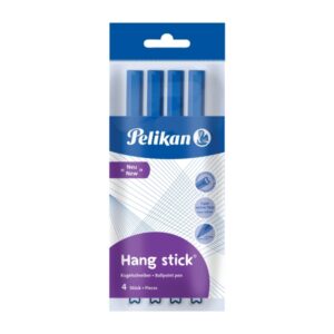 pelikan hang stick pack de 4 boligrafos de bola trazo de 1mm capuchon antiasfixia cuerpo triangular ergonomico gancho tinta a base de aceite color azul
