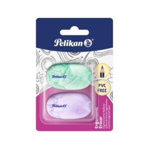 pelikan ergonomic eraser pack de 2 gomas de borrar vinilo blister sin pvc efecto marmol colores surtidos