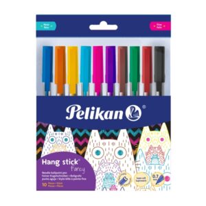 pelikan hang stick pack de 10 boligrafos de bola trazo de 0.7mm capuchon antiasfixia cuerpo triangular ergonomico gancho tinta a base de aceite colores surtidos