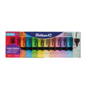 pelikan textmarker 490 pack de 12 marcadores fluorescentes pastel y neon base de agua base organizadora de escritorio punta biselada con 3 anchos de trazo colores surtidos