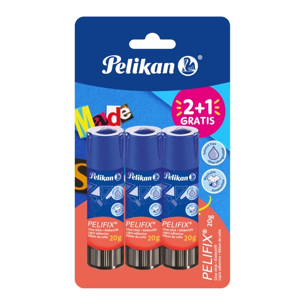 pelikan pelifix pack de 3 barras de pegamento de 20g sin disolventes lavable con agua fria color blanco