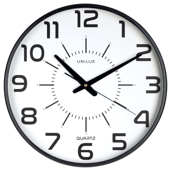 unilux unilux maxi pop reloj de pared pila incluida numeros grandes mecanismo silencioso de cuarzo color negro