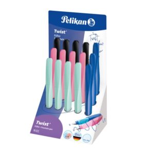pelikan twist expositor con 15 plumas estilograficas punta m uso ambidiestro incluye cartucho de tinta colores surtidos
