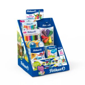 pelikan hobbies expositor con 14 productos para manualidades rotuladores jumbo lapices de colores jumbo acuarelas recipientes de agua ceras raton pintura de dedos colores surtidos