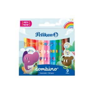 pelikan combino jumbo pack de 9 rotuladores de colores lavables no toxicos 2 anchos de trazo punta de fibra colores surtidos