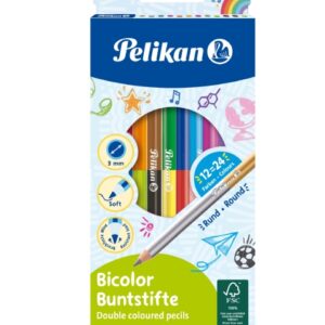 pelikan pack de 12 lapices bicolor redondos mina antirotura de 2.9mm lavables colores surtidos